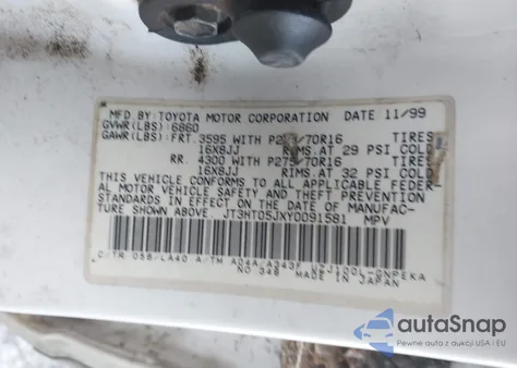 2000 Toyota Land Cruiser из США, поврежденный, VIN JT3HT05JXY0091581